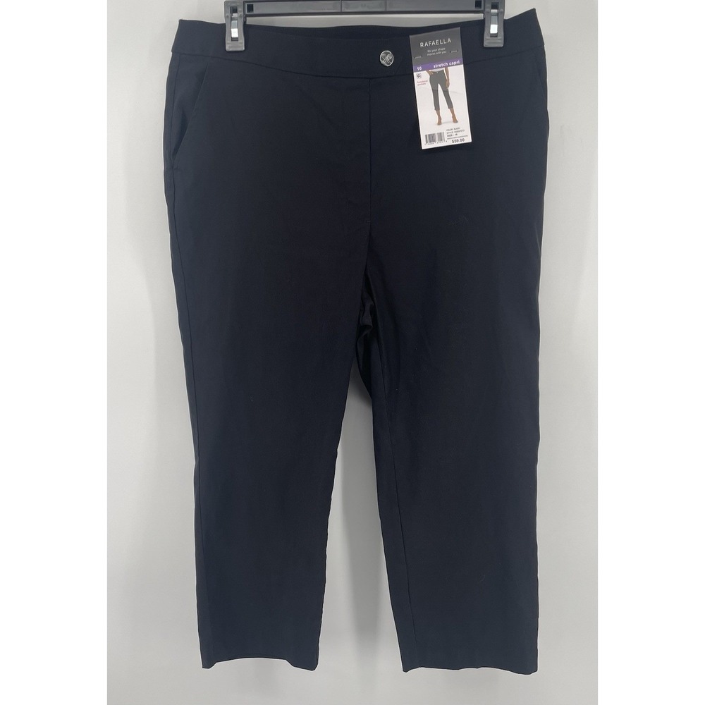 Rafaella Stretch Capri Pants Women 16 Black Pockets High Rise Office Classic NWT